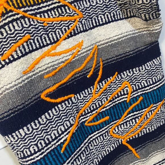 Mexican Baja Serape Fringe Blanket Vest Upcycled Boyscout Patches Virginia M - Picture 9 of 10